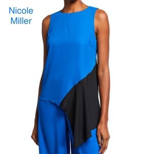 Sleeveless Black/Blue Asymmetric Satin Top